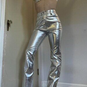 BNWT WeWoreWhat Silver Metallic High Waisted Pants, Size 0 / 24